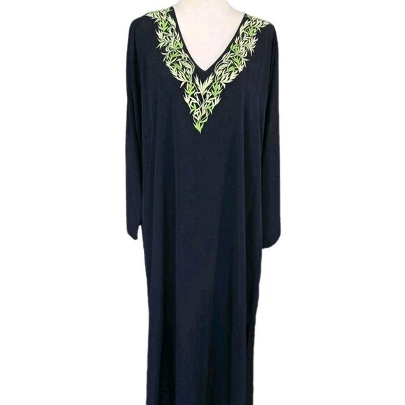 NEW Natori Caftan Embroidered Leaves Maxi Muumuu Dress Nieman Marcus One Size - Picture 1 of 12